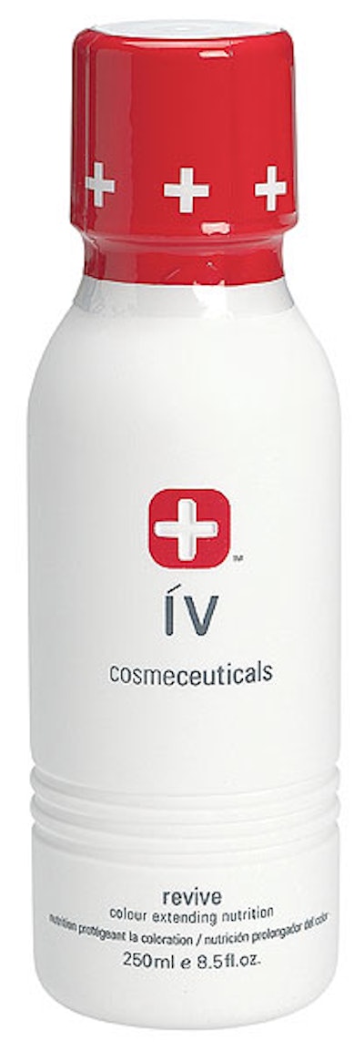 The proprietary coextruded 8.5-oz soft-touch bottle is shown with its TE neckband.