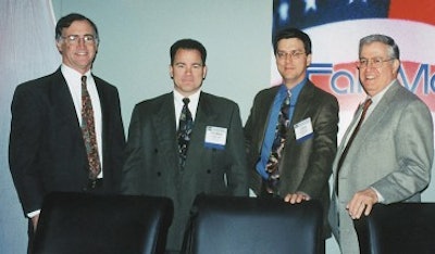 Panel members at the PMMI meeting were (from left) Dave Snyder of Nestle USA, Tom Osip of ConAgra, John Kalal of E. & J. Gallo W
