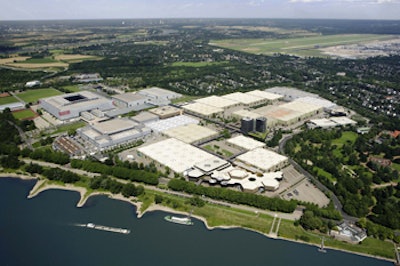 Messe Düsseldorf, site of interpack, on the bank of the Rhine River. Interpack fills 17 halls at the massive complex. Photo