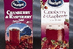 Marketers at Ocean Spray felt their former 1-L brick carton (above left) used too many graphic elements. The redesigned look (ab