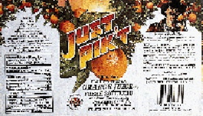 The label from the Just Pik?t brand emphasizes the juice is not pasteurized but rather frozen when it?s fresh