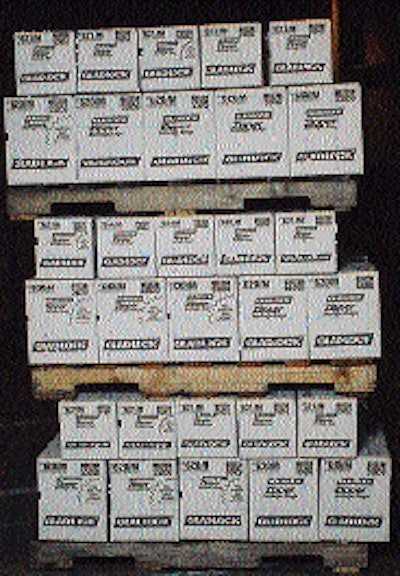 Many retailers order small quantities to minimize inventories, as these stacked pallets of corrugated cases suggests