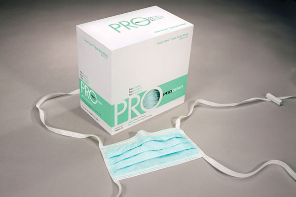 windowed cartons. A circular PP window enables medical personnel to identify the mask variety without having to first open the c