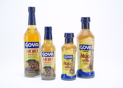 Goya switched from glass (at left) to PET bottles (right) for its line of marinades.