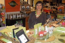 This photo shows Tammy Reddy at the Bello Tea retail outlet in the French Market at Chicago’s Ogilvie Transportation Center.