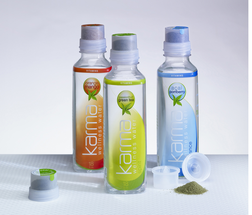 Branson Ultrasonics helped Karma Culture LLC overcome the challenge of welding the patented KarmaCap, a dispensing capsule that holds vitamins and other essential ingredients separate from the water until the consumer peels back the protective seal, pushes down on the cap, and gently shakes the bottle to mix the drink. The &ldquo;reservoir cap&rdquo; is used for Karma&circledR; Wellness Water plastic bottles.