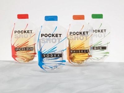 FLEXIBLE PACKS. This lineup shows some of the varieties of 50-mL Pocket Shot packs.