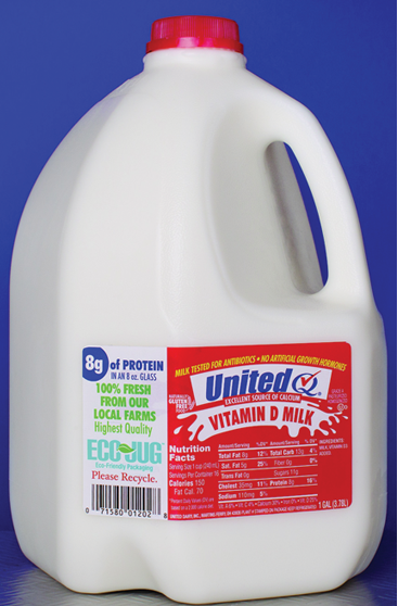 LGIHTER IS BETTER. Empty 1-gal ECOJUGS&trade; weigh 52 g versus about 62 g for more traditional 1-gal dairy jugs.