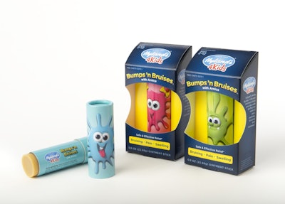 Shown here are two ointment varieties/characters in their outer cartons, with a third version in just its colorfully overwrapped chipboard tube.