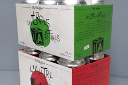 A new six-pack carrier for West Shefford's craft beer uses a retractable handle that enables stacking.