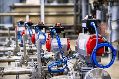 Each of the four blending areas has a dedicated PLC that controls valves, motors and pumps.