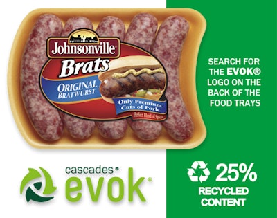 Johnsonville has switched to a PS meat tray with 25% recycled content.
