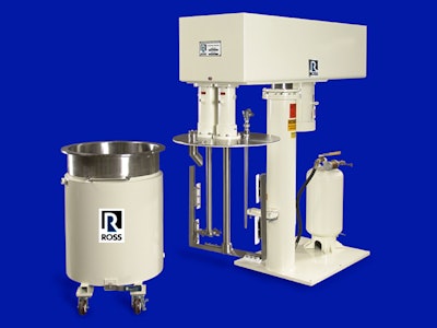 Ross mixers come with an air/oil hydraulic lift, vacuum capability, jacketed mix vessel, stainless steel wetted parts and inverter-duty motors.