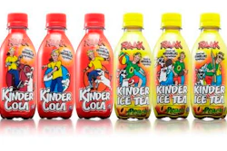 Shrink sleeve labels distinguish Kinder Cola.