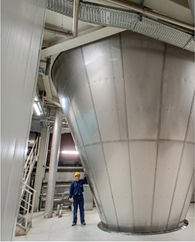 After crystallization, whey concentrate is dried in a spray dryer, where each powder is treated depending on customer specifications. Photo courtesy of SPX Flow Technology.