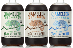 Depicting a mosaic-patterned chameleon, labels were inspired by the signage, murals, and artisan spirit of Austin, TX.