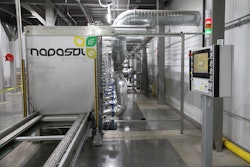 The Napasol pasteurization unit produces approximately 9 million kernel pounds of walnuts a month. Shown here is the loading side of the pasteurization unit where walnuts enter from a silo tank farm. Photo courtesy of Poindexter Nut Co.