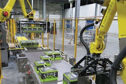 A robotic palletizer and stretch wrapper reside at the end of the line.