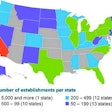 The top three U.S. states measured by the number of manufacturing locations are California, Texas and Illinois. Image courtesy of U.S. Economic Census Bureau, 2012.