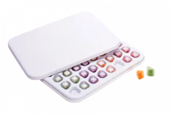 The starch- and fiber-based Empowerment Box comprises three parts—a lid, a base, and an inlay.