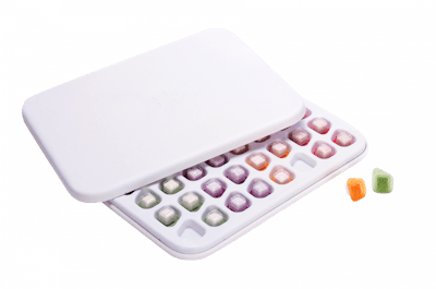 The starch- and fiber-based Empowerment Box comprises three parts—a lid, a base, and an inlay.