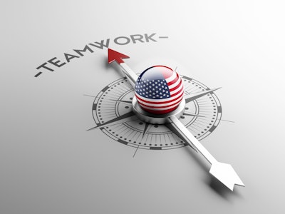 American flag and teamwork compass