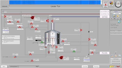 This screen depicts the level of automation and information available for the lauter tun sequence at O’Fallon Brewery located in Maryland Heights, Missouri.