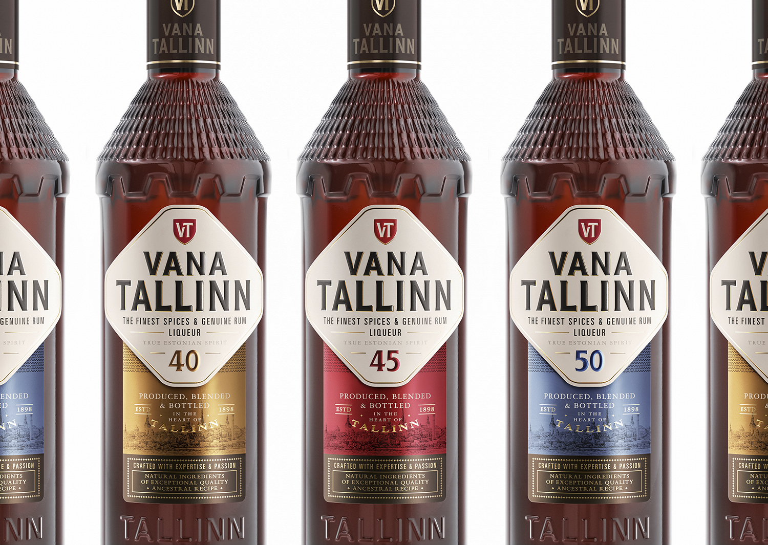 The bottom of the label highlights the heritage, quality, and craftsmanship of the product, showcasing the city of Tallinn.