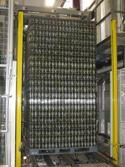 Overhead depalletizer is the first machine in the Founders line.