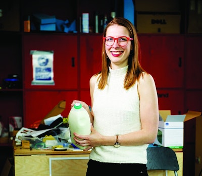 Solveiga Pakstaite invented the Mimica Touch label when she was an industrial design student in 2014. She created the food expiration label as part of a class project to help blind people determine when their food spoiled. Photo courtesy of Mimica.