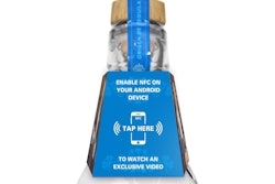 A hang tag on the bottle incorporates the NFC tag and advises consumers how to access the video.