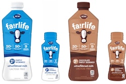 fairlife ultrafiltered milk is shown in 1.5L 2% partly skimmed, 240mL 2% partly skimmed, 1.5L 2% chocolate partly skimmed, 240mL 2% chocolate partly skimmed. It will also be available in 1.5L fat free and 1.5L whole 3.25%