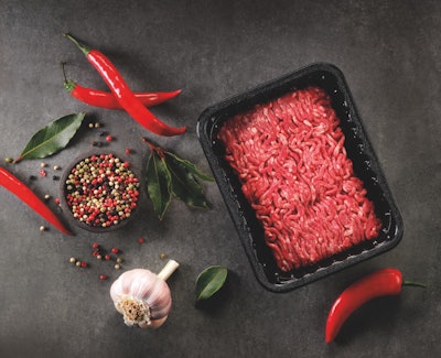 Kp’s Evolve tray is designed for vacuum skin pack applications for fresh meat and is made from 97% PCR plastic.