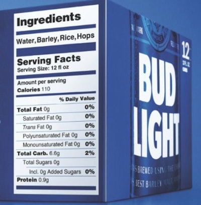 Bud Light is the first beer company to put an on-pack nutritional label for consumers to see.