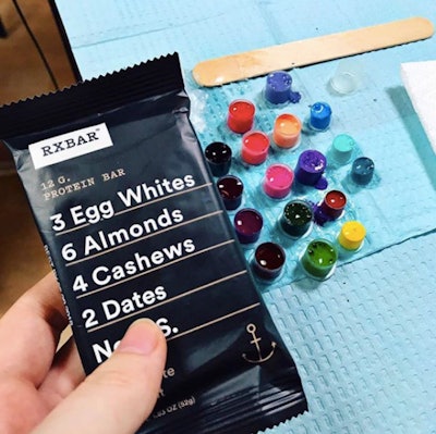 The packaging for the RxBar offers clear benefits on the pack without unnecessary information. Photo credit: Rxbar Instagram