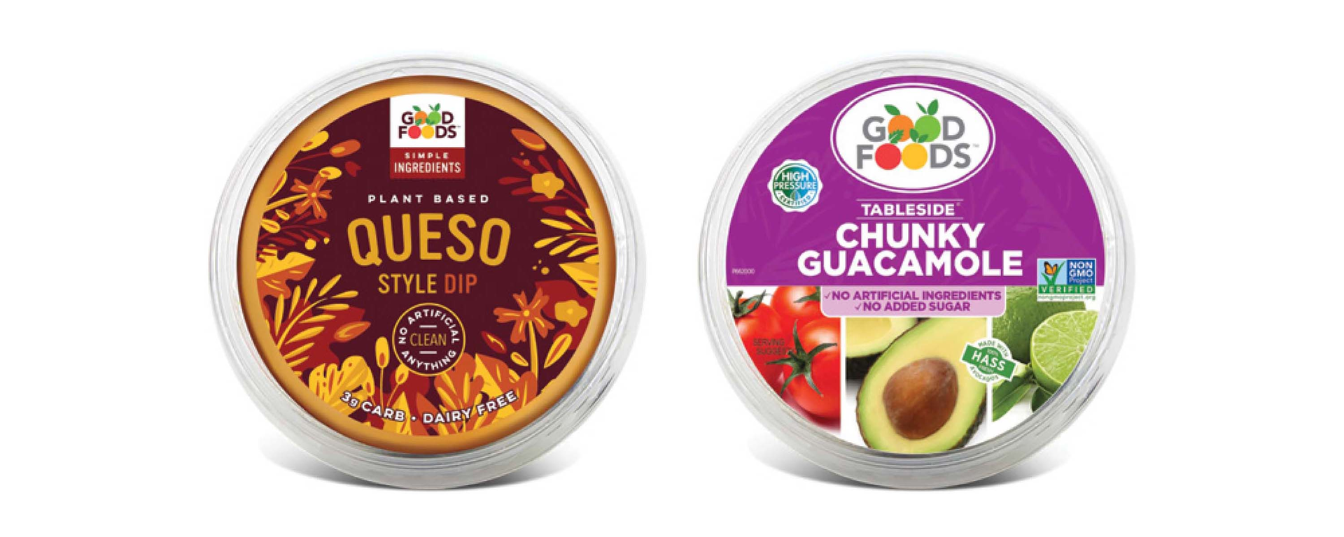 Estas salsas basadas en plantas de Good Foods han sido fabricadas utilizando el sistema de conservaci&oacute;n de alimentos por alta presi&oacute;n, HPP, y son 100 por ciento veganas. Ellas tienen etiquetas blancas y proveen vida en anaquel extendida. Fotos cortes&iacute;a de Good Foods.