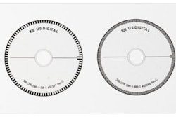 This image shows several encoder disks: lower resolutions are on the left and higher resolutions are on the right.