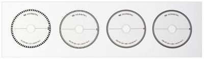 This image shows several encoder disks: lower resolutions are on the left and higher resolutions are on the right.