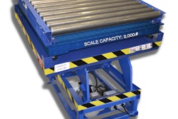 Verti-Lift scissor lift tables with an integrated conveyor and digital scales
