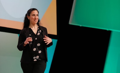 Edesia Nutrition’s Maria Kasparian speaks to members of the press at Rockwell Automation’s Perspectives event.