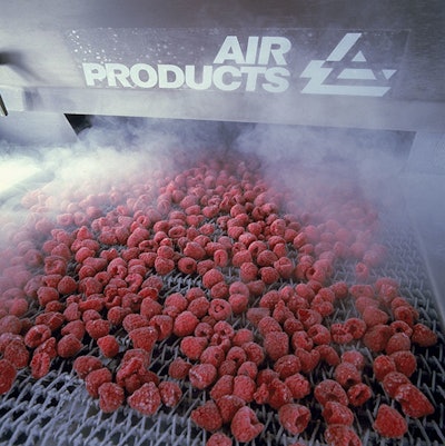 raspberries in cryogenic tunnel freezer