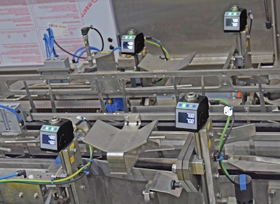 Cartoning machines have numerous stations that can be easily and reliably adjusted during size changeover with the aid of electronic position indicators.