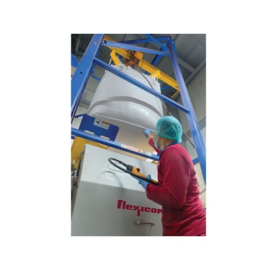 The Flexicon BULK-OUT BFC-C-X bulk bag discharger ensures constant and complete discharge of JB Cocoa’s presscakes with features including a telescoping tube and bag activators.