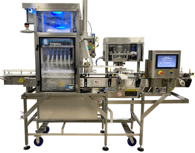 The CB50C counter-pressure filler joins the Pneumatic Scale Angelus inline canning system portfolio with an integrated 6-head filler and single-head can seamer, rated for continuous operation at speeds up to 50 cans per minute (CPM)
