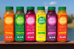 Just Made Foods produces juices in nine varieties in 1.8-oz bottles. Early this year, it plans to add SKUs in 1-liter bottles. Photo courtesy of Just Made Foods.