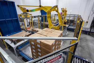 At MWC, Fanuc robots are used to place the packaged 40-lb blocks of cheese onto pallets before they go through a stretch wrapper and are taken to the warehouse.