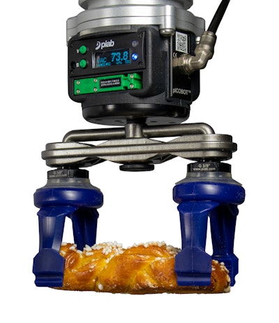 piab’s new piSOFTGRIP 50-2 gripper is made from direct food-contact silicone material and can grip objects with a width of up to 50 mm.