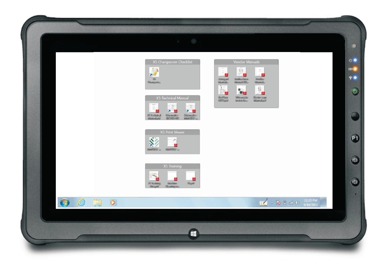 The IQ Tablet includes the technical manual, 3D print viewer, and dynamic changeover checklist with video guidance.