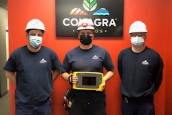Conagra Brands’ Menomonie, Wis., team displays the ultrasonic imager that helps it identify air leaks.