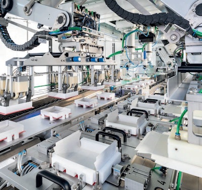 The cartoner erects the traditional cartons without glue.